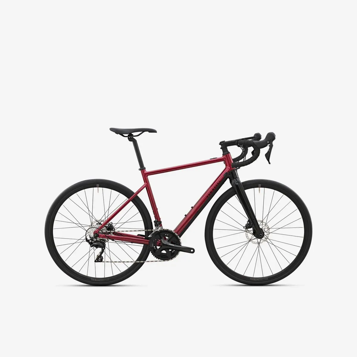 Vélo de route électrique Decathlon E-EDR AF 105 rouge, vu de profil