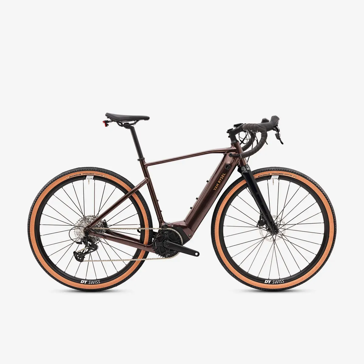 Gravel électrique Van Rysel E-GRVL AF HD noir, vu de profil, cintre de gravel et pneus Hutchinson Touareg