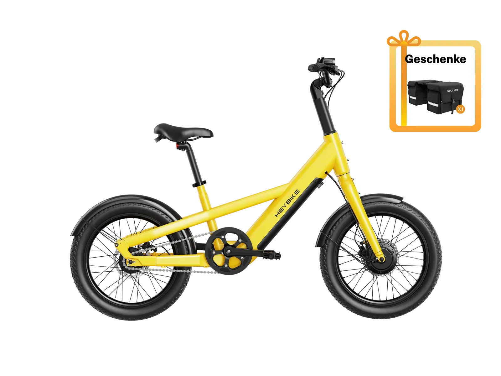 Heybike EC Compact City jaune vu de profil, cadre bas et roues de 20 pouces