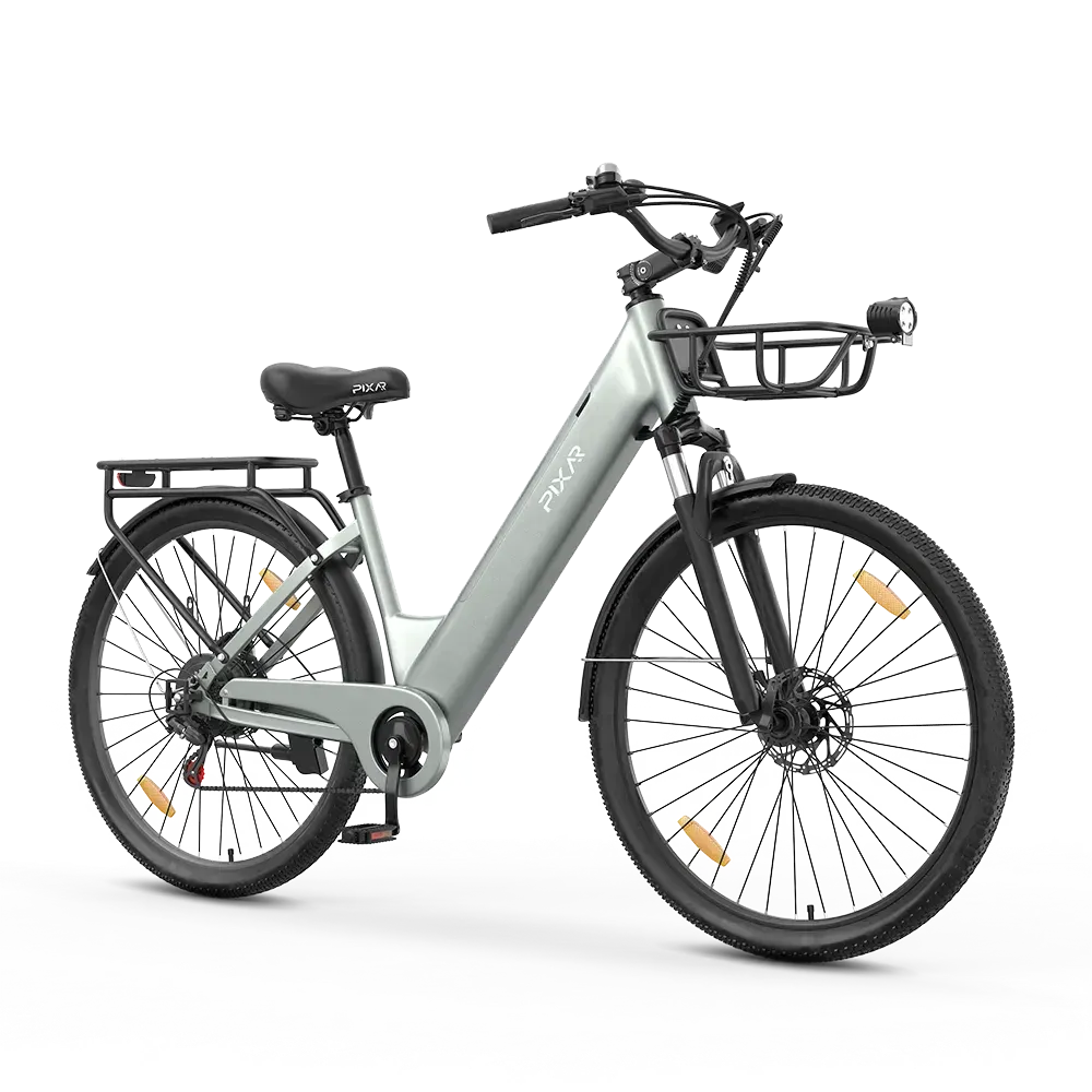 PIXAR C1 Pro à cadre bas, avec panier avant, porte-bagages et garde-boue