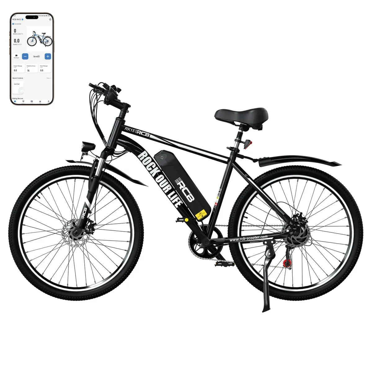 Le RCB RK15 noir, vélo électrique à roues de 26 pouces, batterie sur le tube diagonal